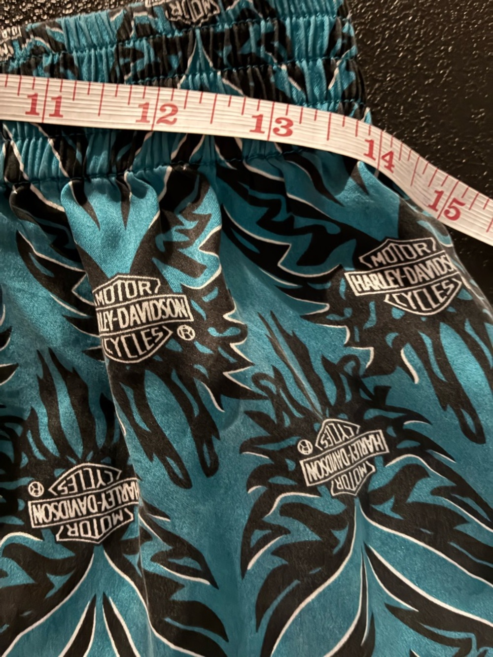 Harley-Davidson Teal and Black Logo Print Boxers 100 % silk size large - Picture 4 of 6
